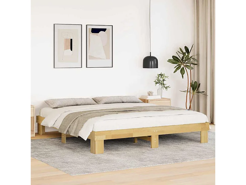Estructura de cama sin colchón 200x200 cm madera maciza roble