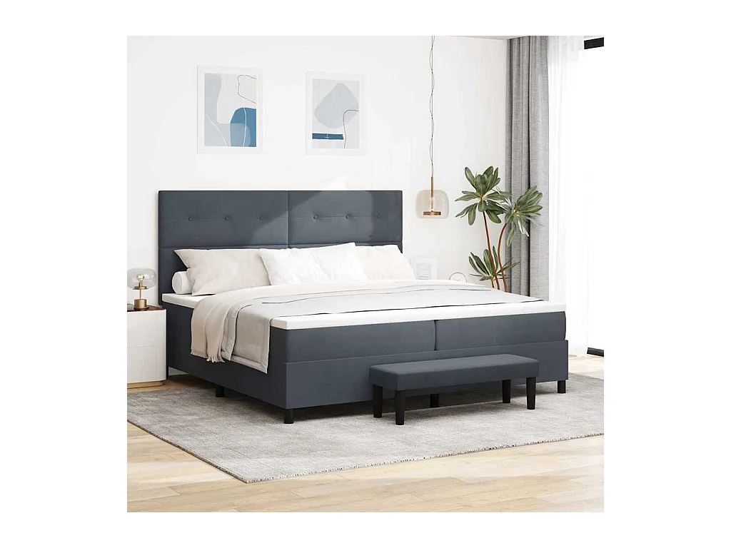 Lit à ressorts avec matelas Gris foncé 200 x 200 cm Velours