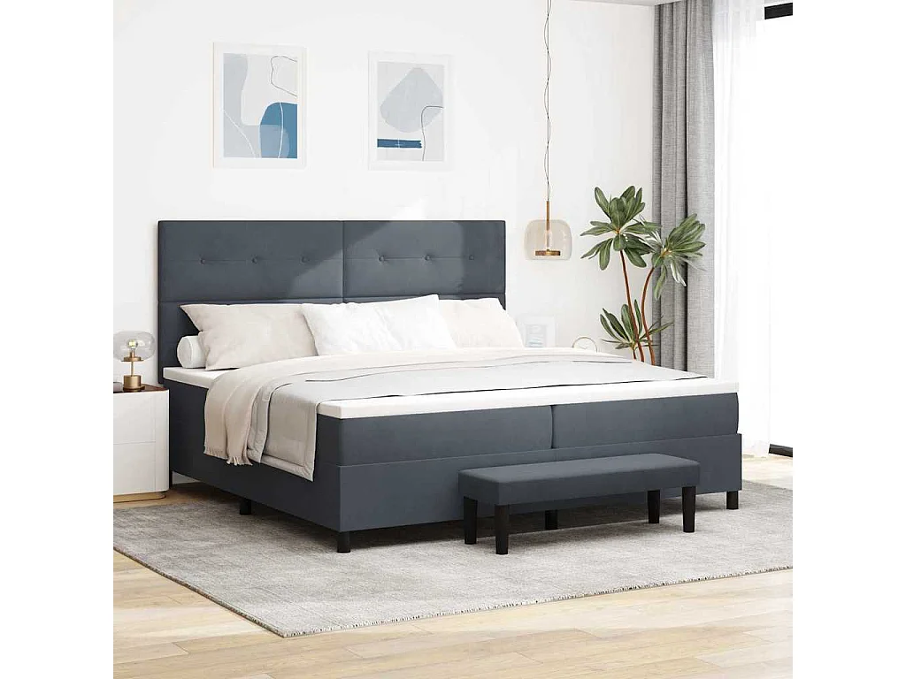 Letto a molle con testiera Grigio scuro 200 x 200 cm Velluto