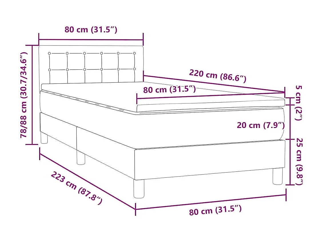 Sommier à lattes de lit et matelas et LED gris clair 80x220 cm velours