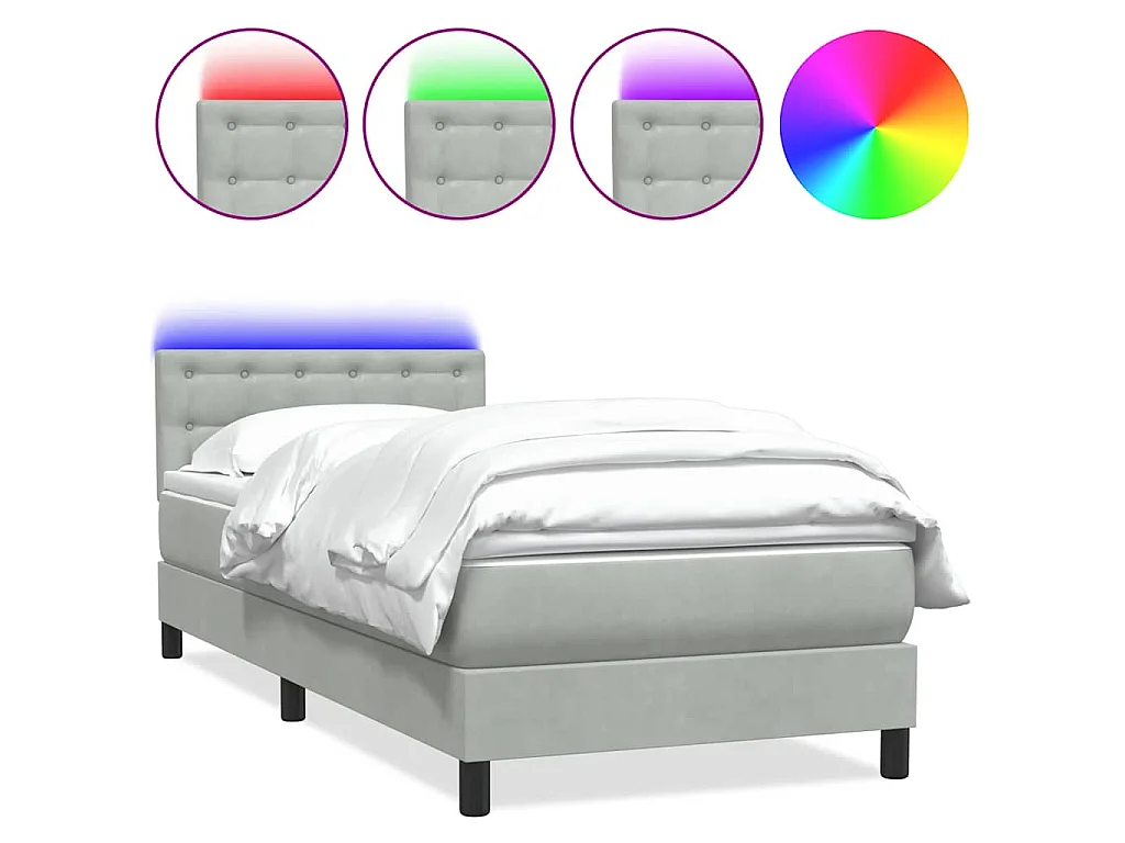 Boxspring met matras en LED fluweel lichtgrijs 80x220 cm
