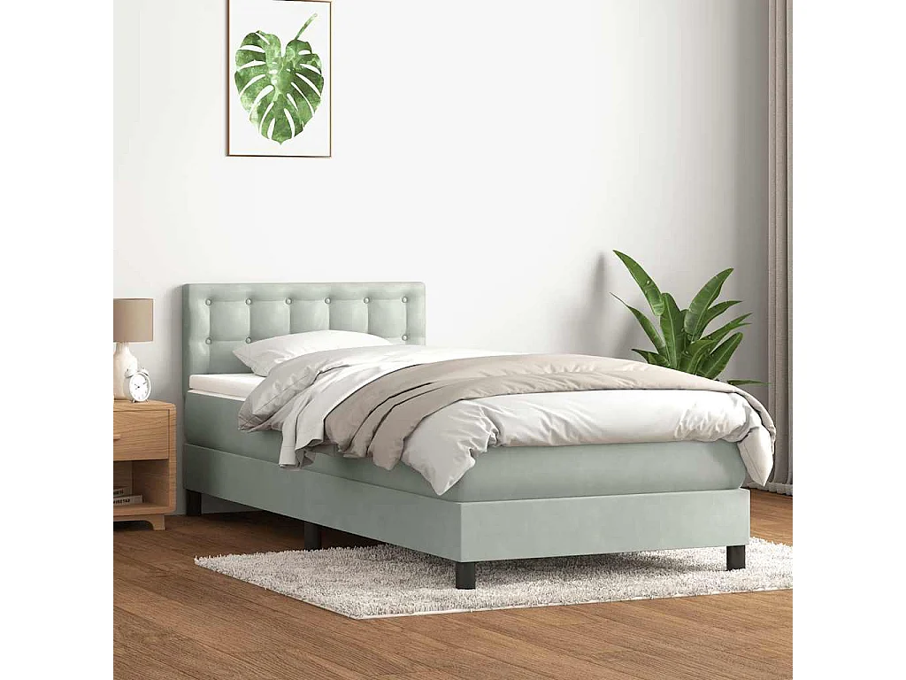 Boxspring met matras en LED fluweel lichtgrijs 80x220 cm