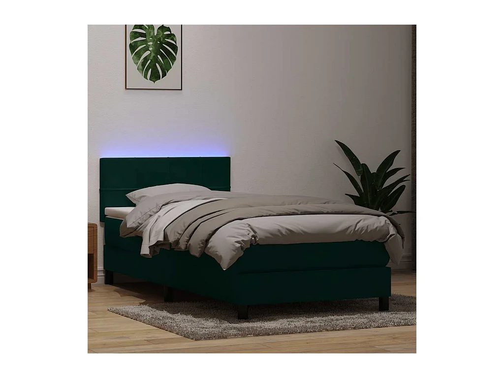 Sommier à lattes de lit et matelas et LED vert foncé 80x220 cm velours