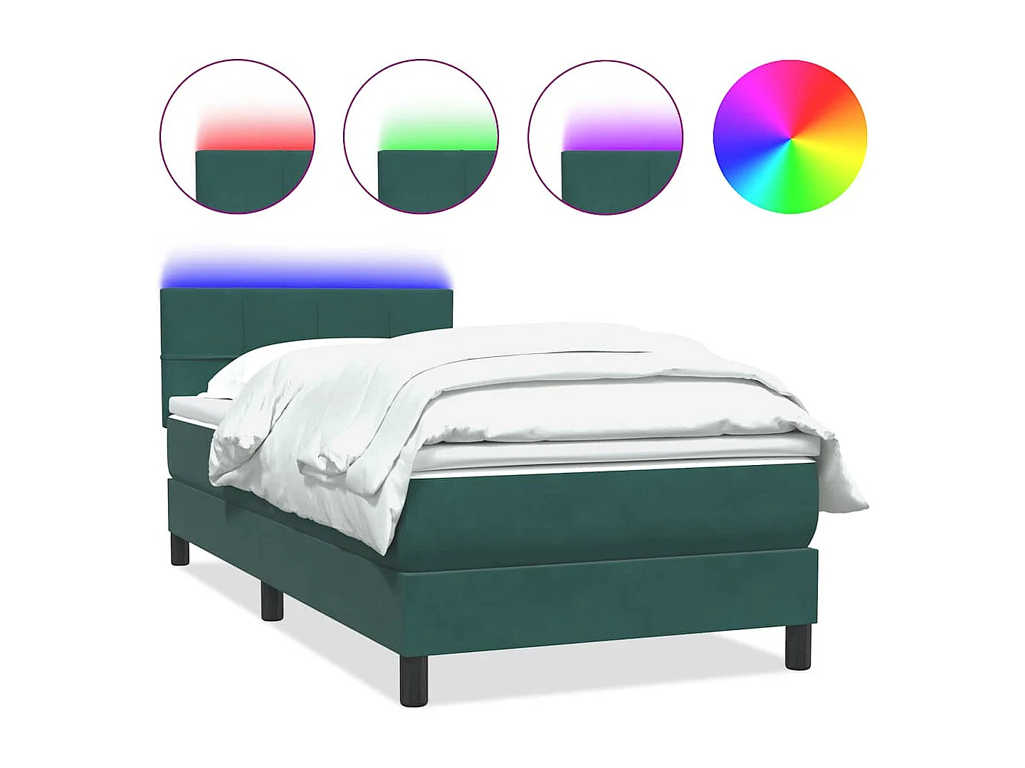 Sommier à lattes de lit et matelas et LED vert foncé 80x220 cm velours
