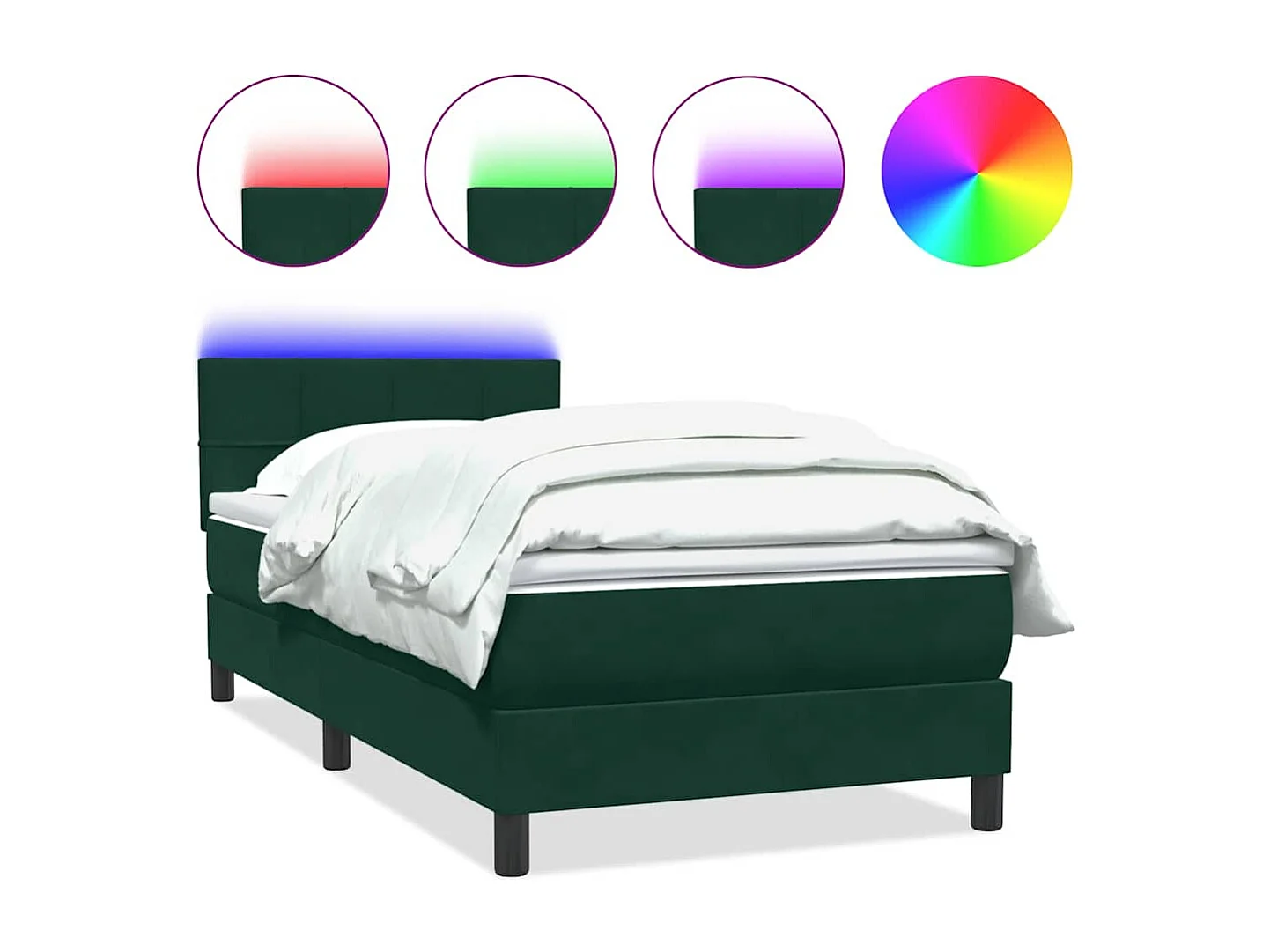 Sommier à lattes de lit et matelas et LED vert foncé 80x220 cm velours