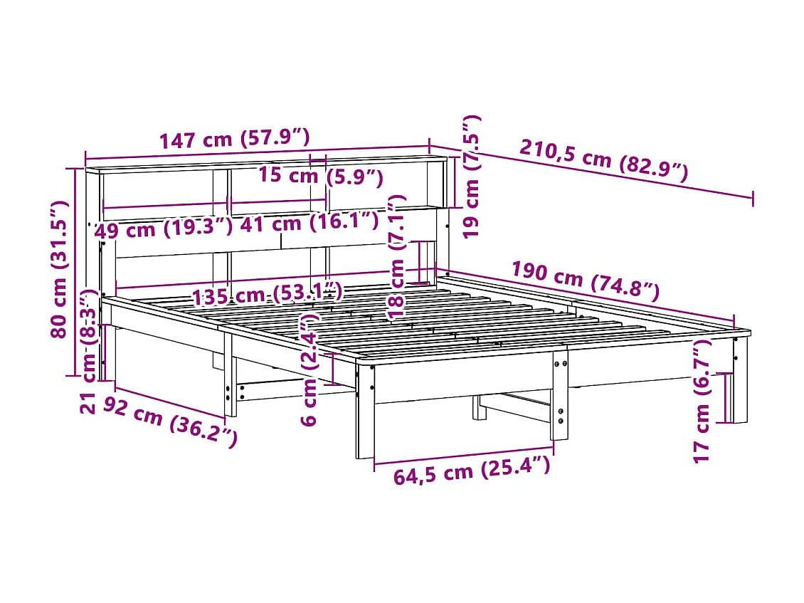 Bedframe zonder matras massief grenenhout wit 135x190 cm