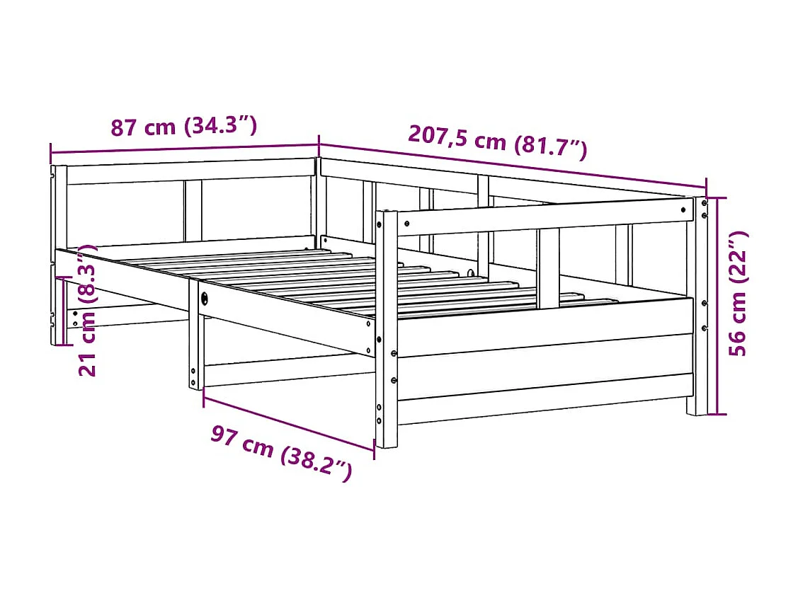 Dormeuse senza Materasso Bianca 80x200 cm Legno Massello Pino