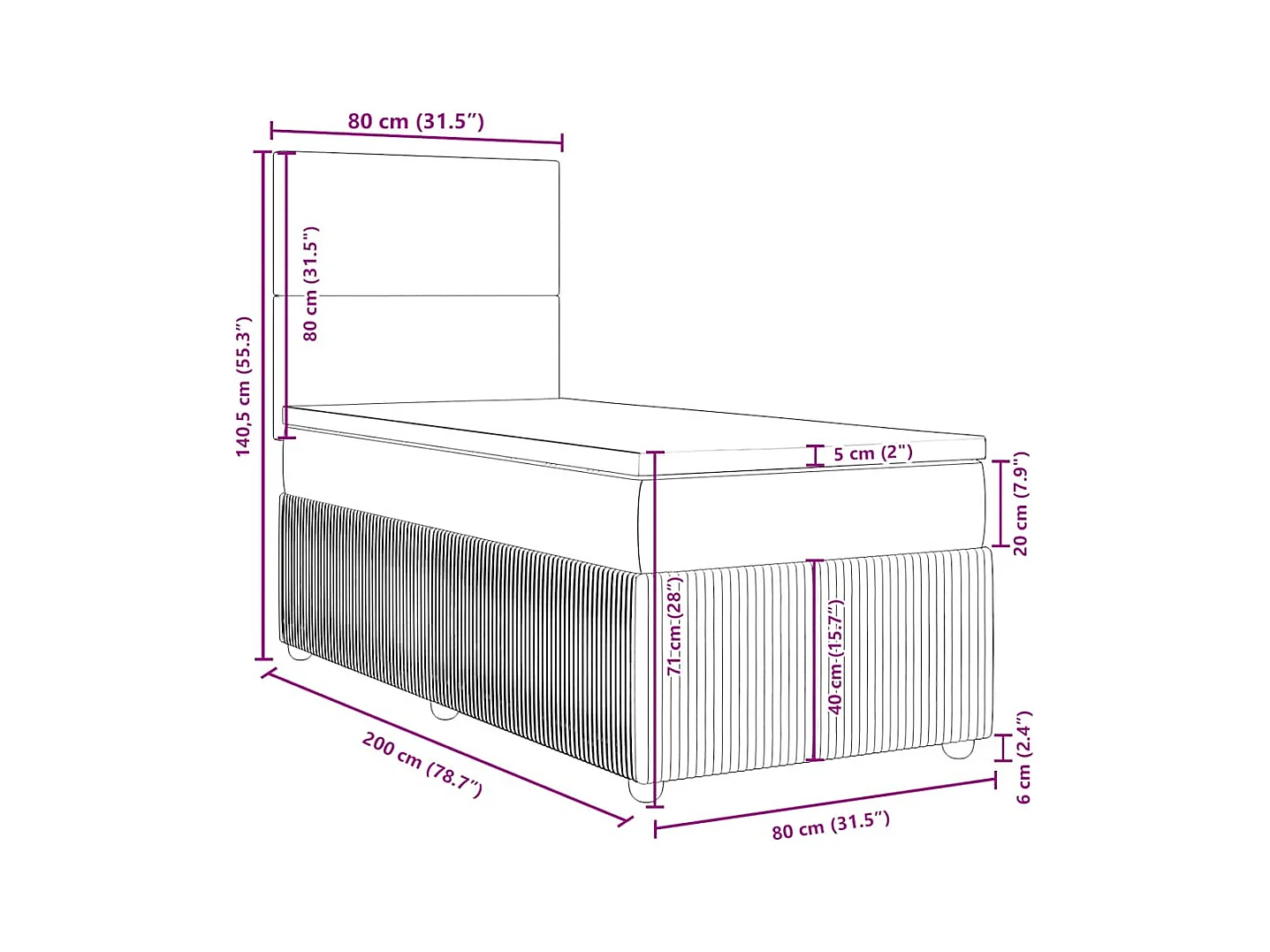 Boxspring met matras stof donkerbruin 80x200 cm