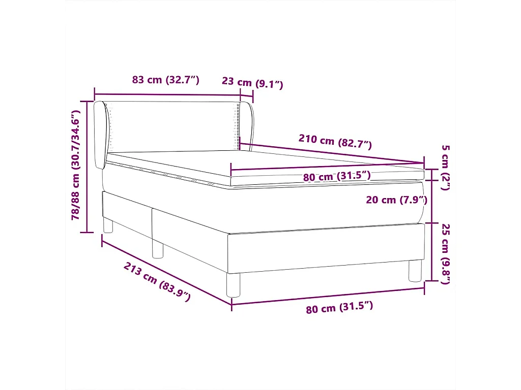 Boxspring met matras fluweel donkergrijs 80x210 cm