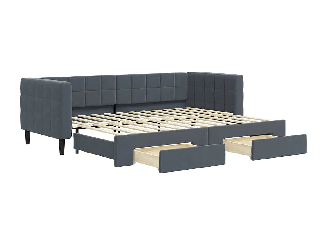Divano Letto Estraibile Cassetti Grigio Scuro 80x200cm Velluto