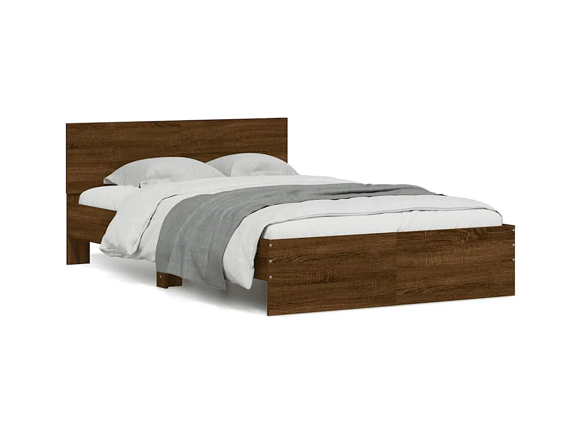 Cadre de lit avec tête de lit et LED chêne marron 135x190 cm