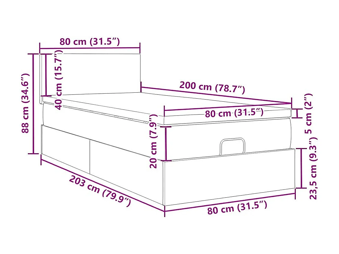 Ottoman bed met matras 80x200cm fluweel zwart