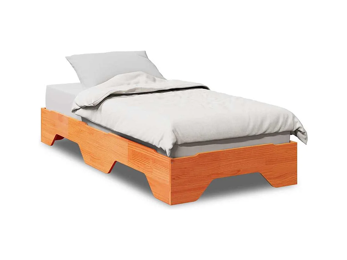 Cadre de lit sans matelas empilable cire marron 75x190 cm
