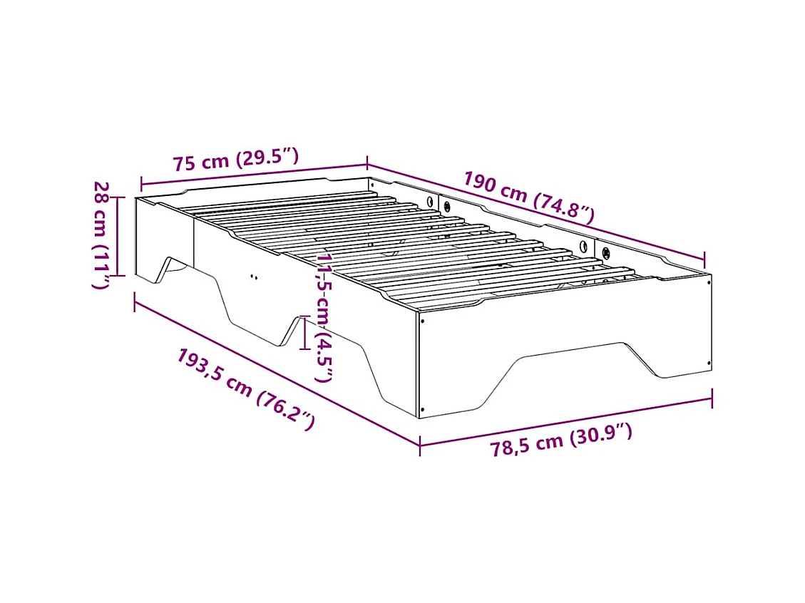 Cadre de lit sans matelas empilable cire marron 75x190 cm