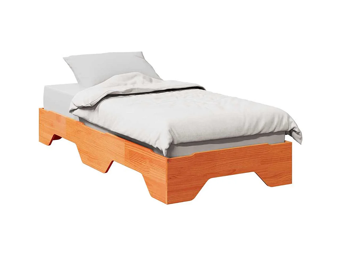 Cadre de lit sans matelas empilable cire marron 75x190 cm