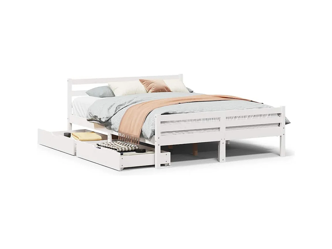 Cadre de lit sans matelas blanc 135x190 cm bois de pin massif