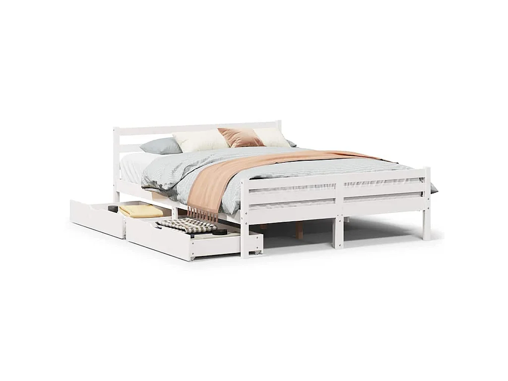 Cama sem colchão 135x190 cm madeira de pinho maciça branco