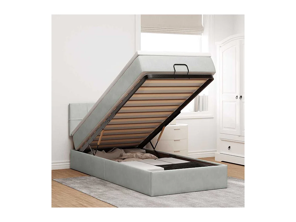 Cadre de lit ottoman avec matelas gris clair 80x200 cm velours