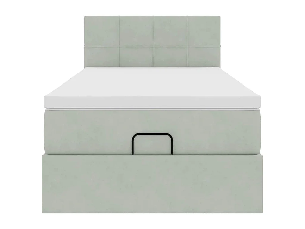 Estructura cama otomana colchón terciopelo gris claro 80x200cm