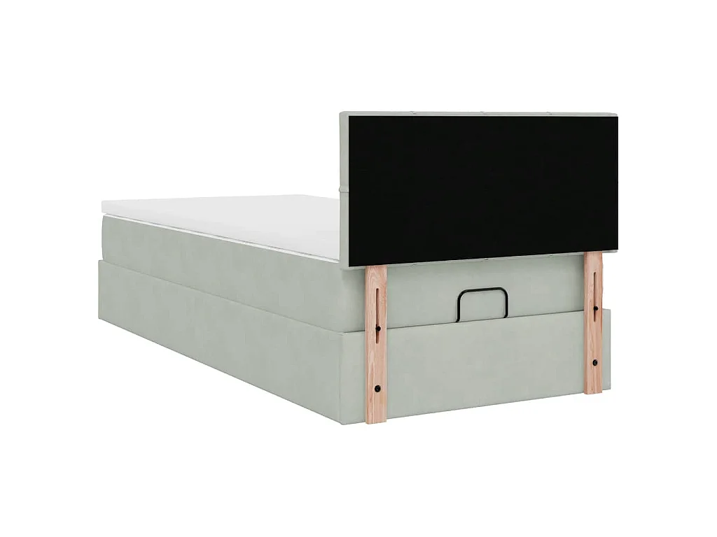 Estructura cama otomana colchón terciopelo gris claro 80x200cm