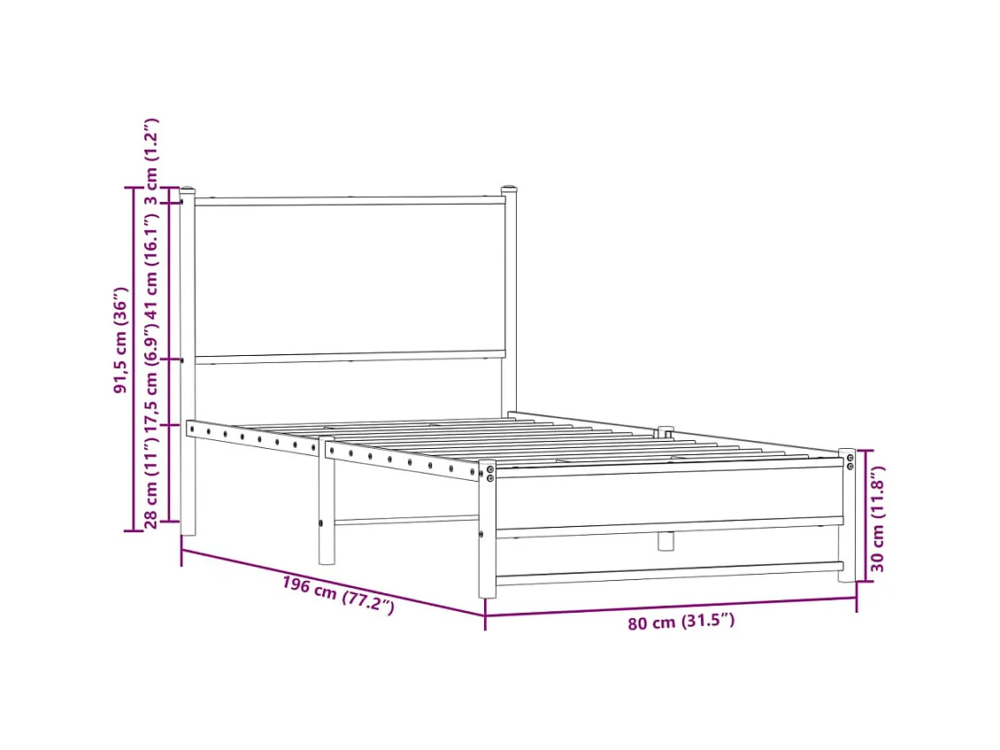 Estructura de cama sin colchón metal marrón roble 75x190 cm