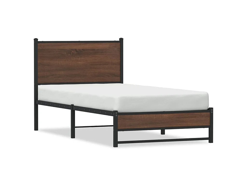 Cadre de lit en métal sans matelas chêne marron 75x190 cm