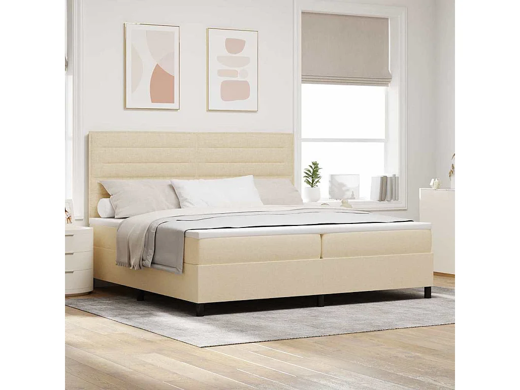 Lit à ressorts avec matelas Crème 200 x 200 cm tissu