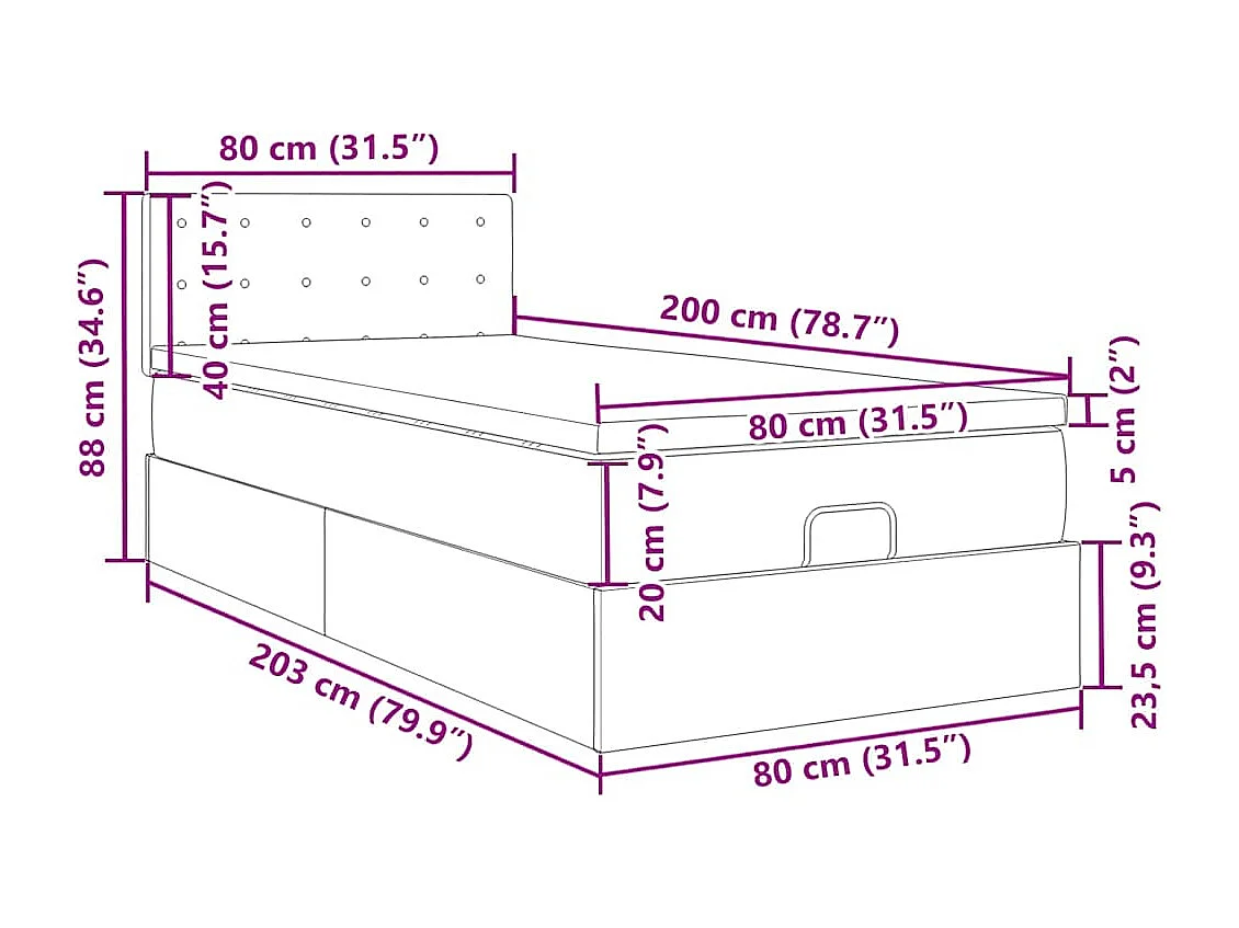 Ottoman-Bett mit Matratze Dunkelblau 80x200 cm Samt