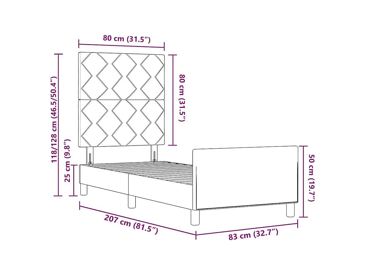 Struttura del letto Grigio chiaro 80 x 200 cm Velluto