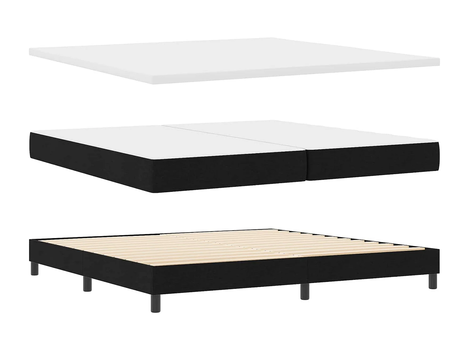 Lit à ressorts avec matelas avec LED Noir 200 x 200 cm tissu