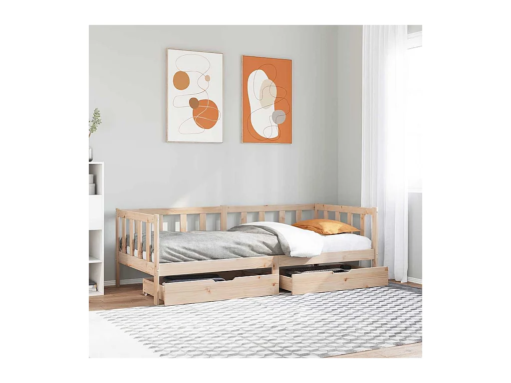 Dormeuse con Cassetti 80x200 cm in Legno Massello di Pino