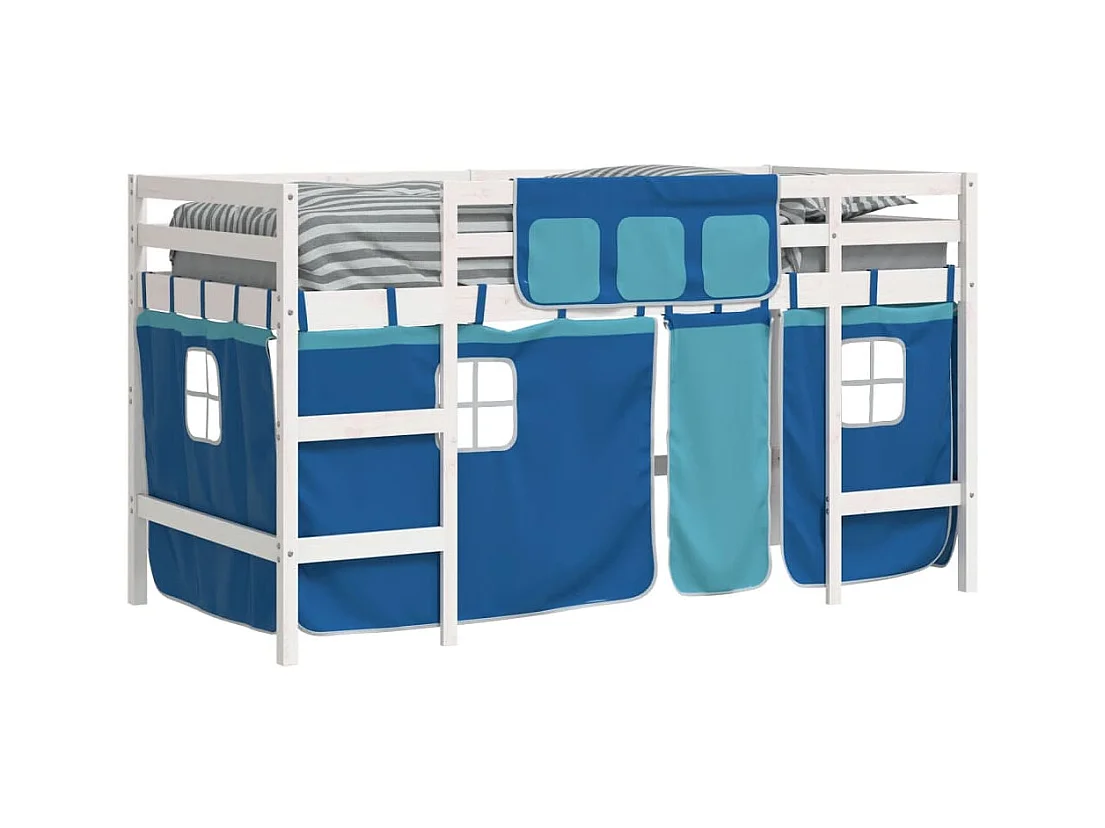 Lit mezzanine enfants avec rideaux sans matelas bleu 80x200cm