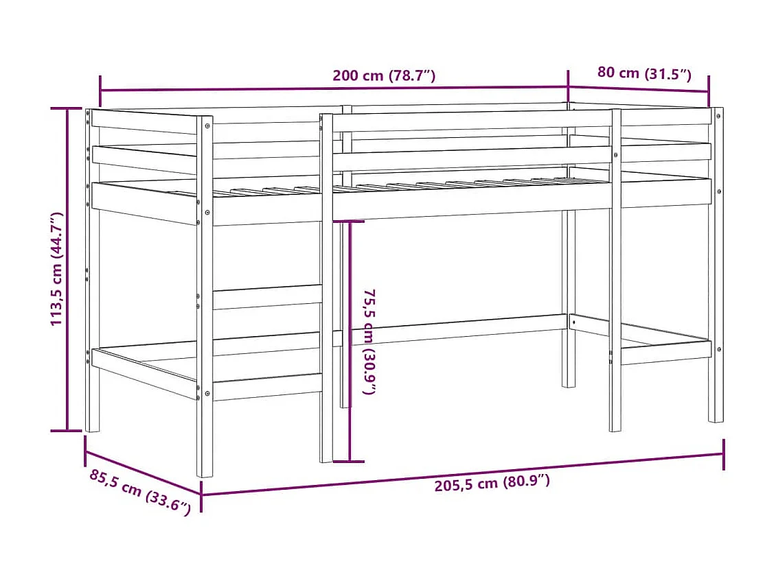 Cama alta p/ criança c/ cortinas 80x200 cm pinho maciço azul