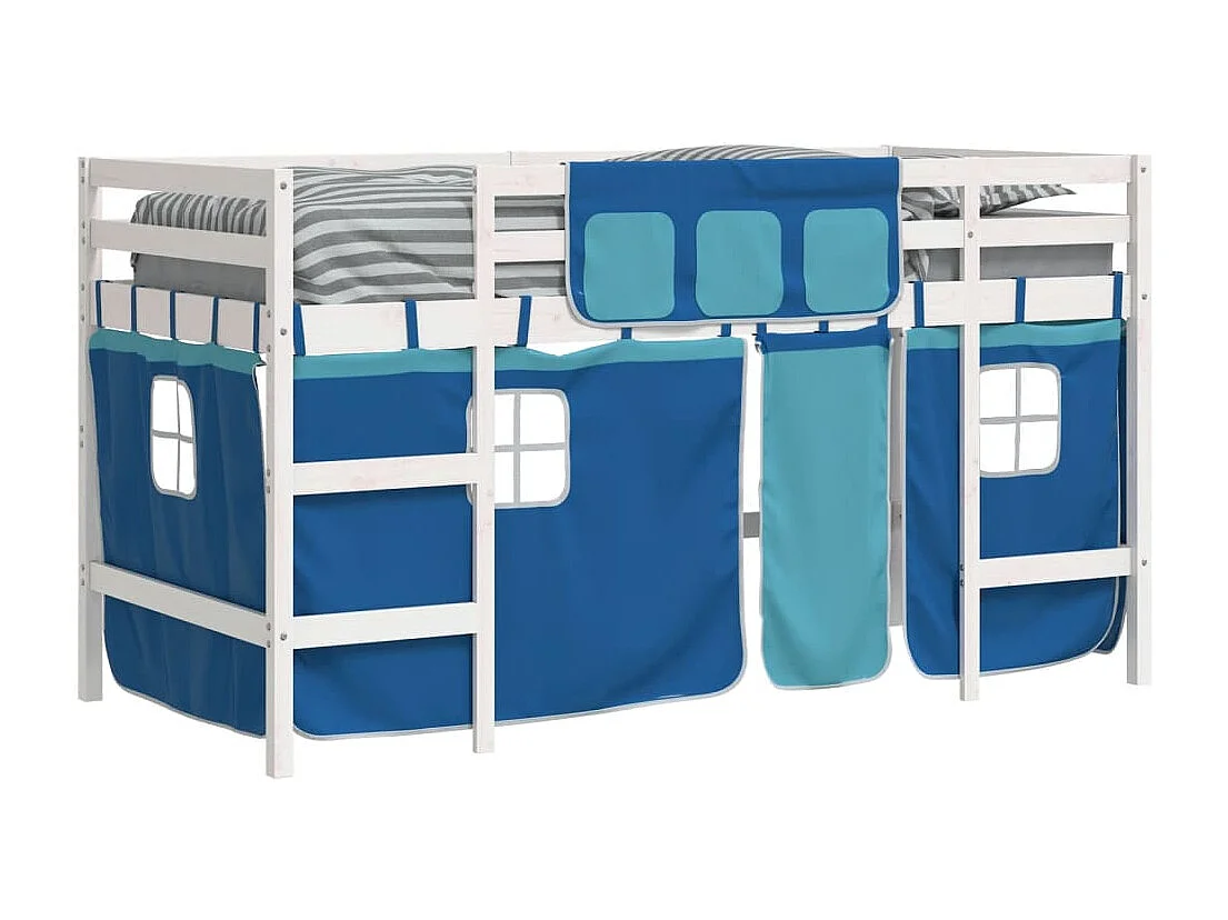 Cama alta p/ criança c/ cortinas 80x200 cm pinho maciço azul