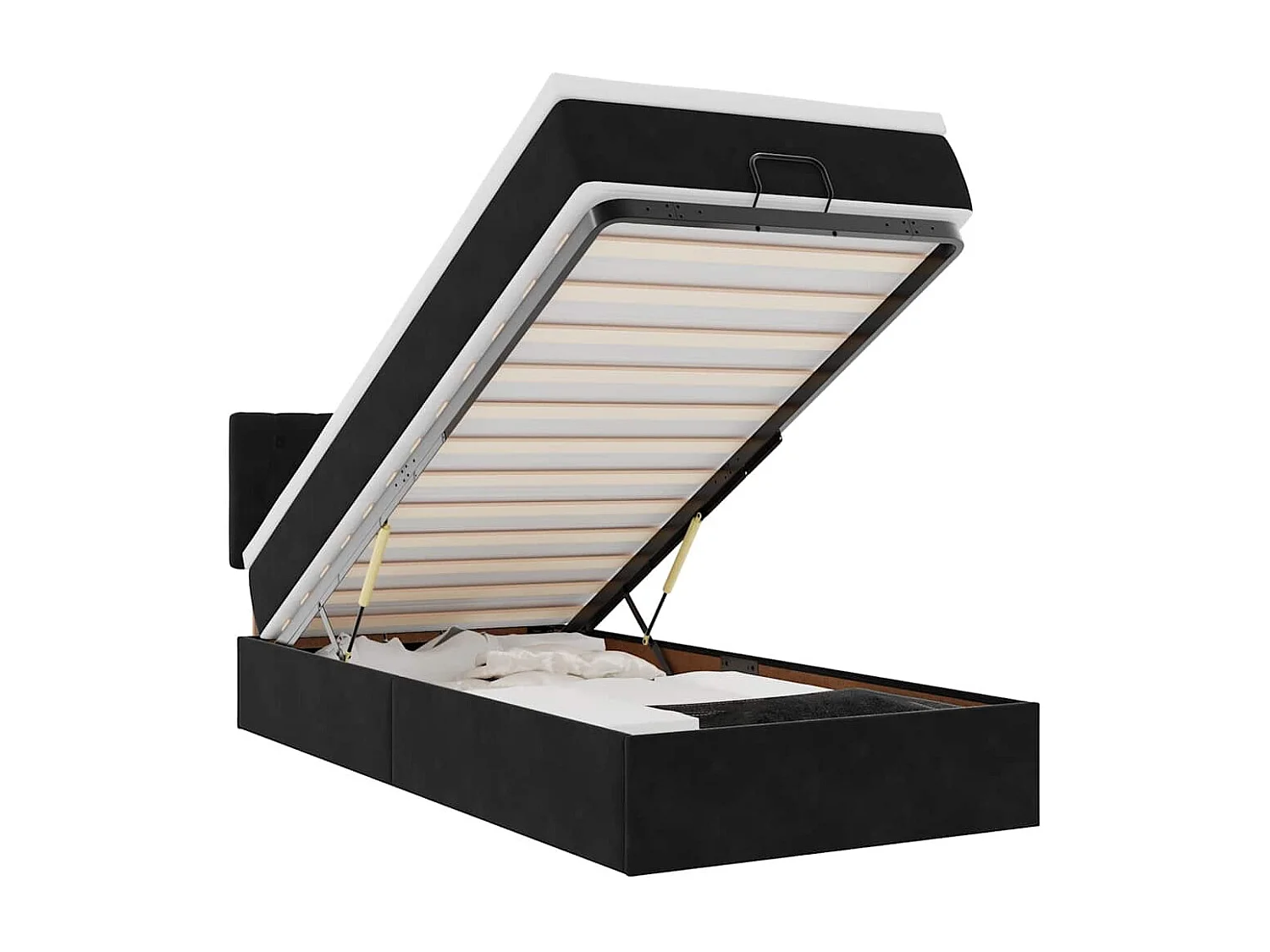 Cama otomana con colchón y luces LED terciopelo negro 80x200cm