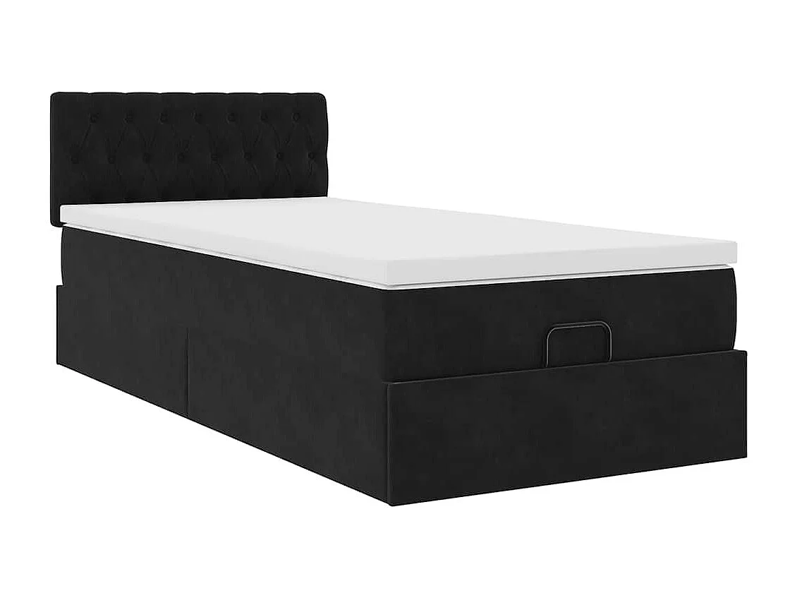 Cama otomana con colchón y luces LED terciopelo negro 80x200cm