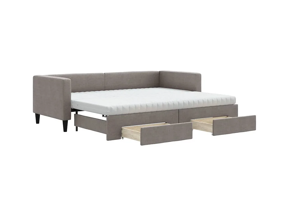 Tagesbett Ausziehbar mit Schubladen Taupe 80x200 cm Stoff
