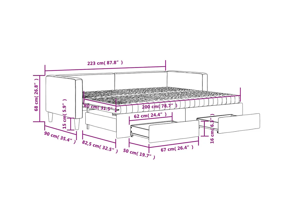 Tagesbett Ausziehbar mit Schubladen Taupe 80x200 cm Stoff