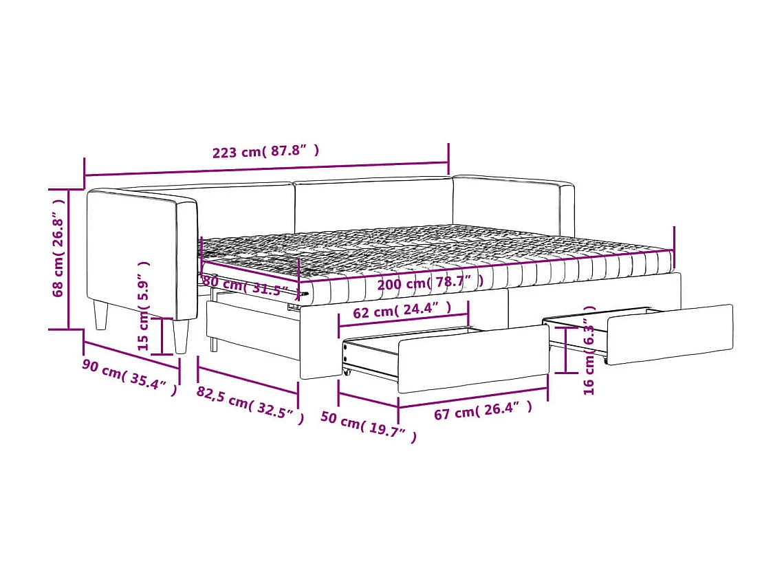 Tagesbett Ausziehbar mit Schubladen Taupe 80x200 cm Stoff