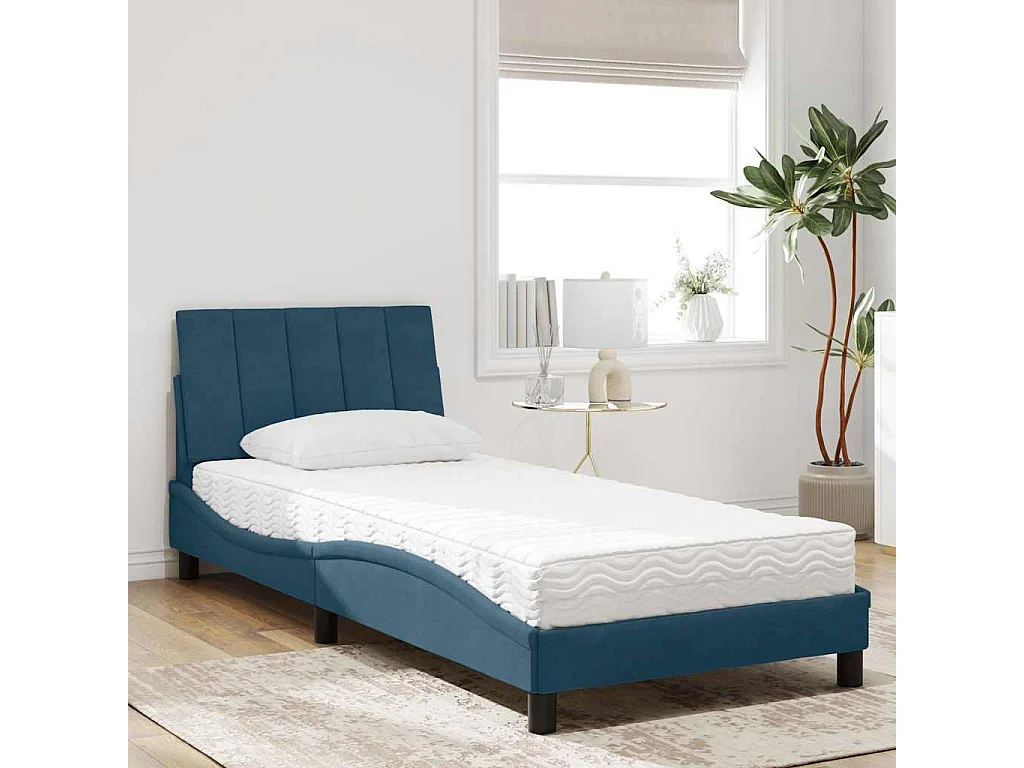 Lit avec matelas Hanko bleu 80x200 cm velours