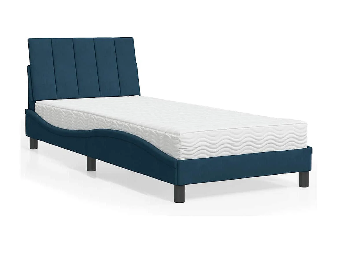 Lit avec matelas Hanko bleu 80x200 cm velours