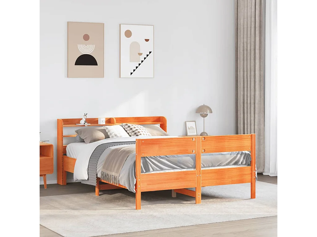 Letto senza Materasso Marrone Cera 135x190 cm in Legno di Pino