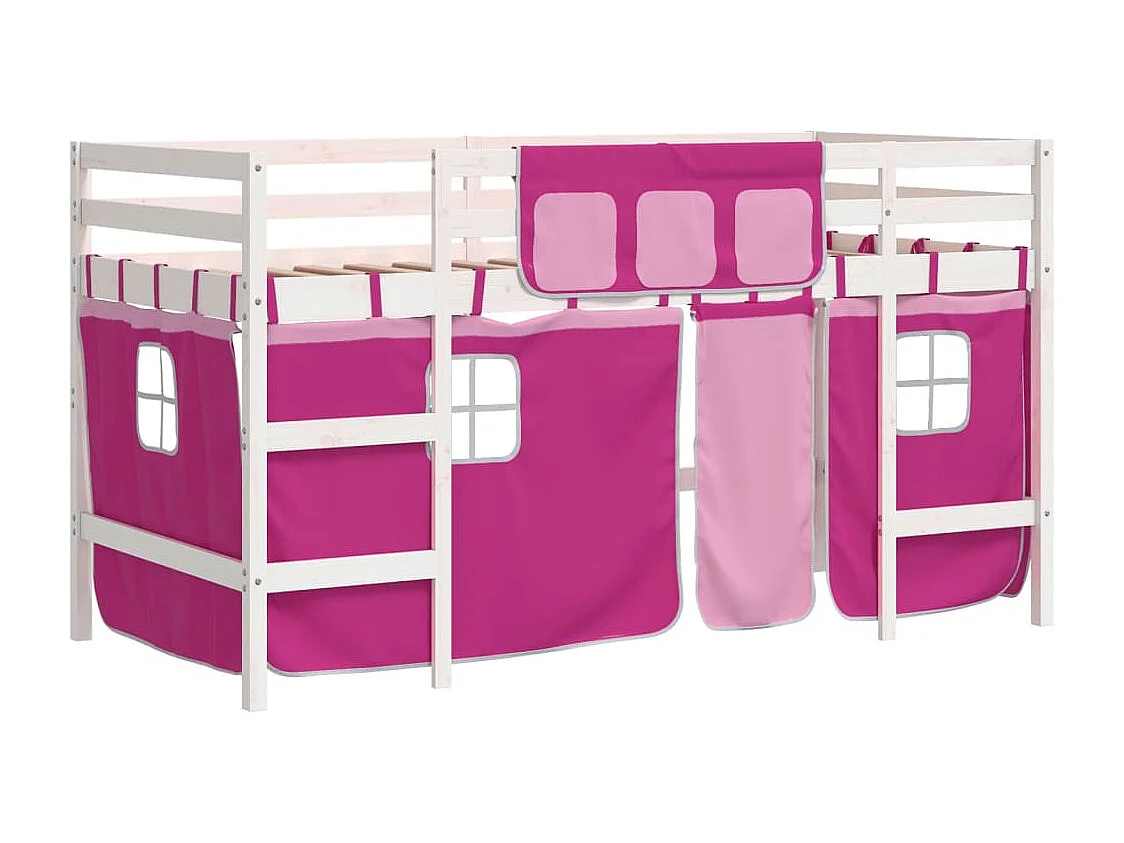 Cama alta p/ criança c/ cortinas 80x200 cm pinho maciço rosa