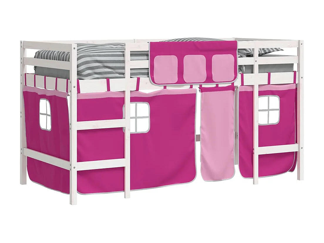 Cama alta p/ criança c/ cortinas 80x200 cm pinho maciço rosa