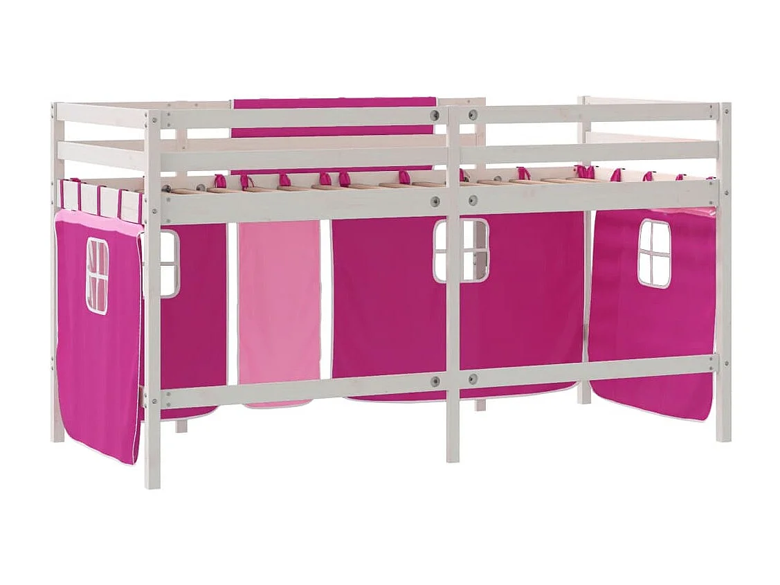 Cama alta p/ criança c/ cortinas 80x200 cm pinho maciço rosa