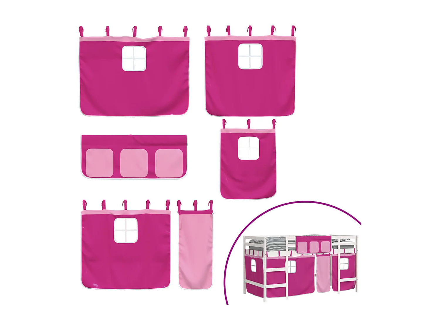 Cama alta p/ criança c/ cortinas 80x200 cm pinho maciço rosa