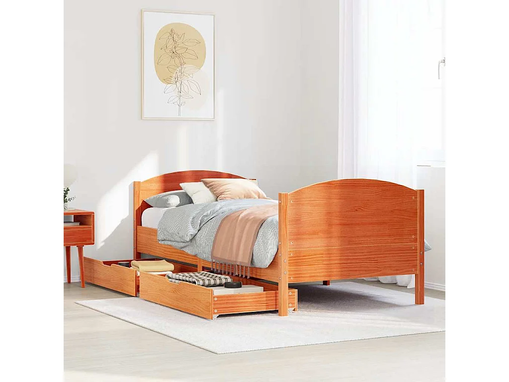 Letto senza Materasso Marrone Cera 75x190 cm in Legno di Pino