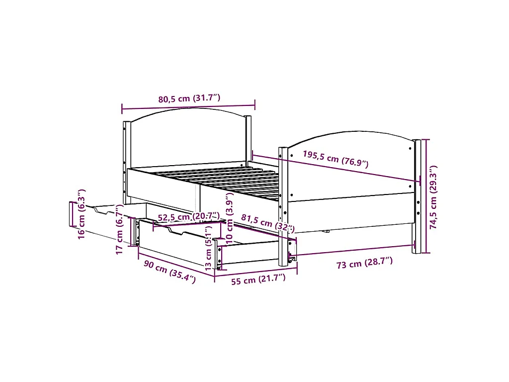 Letto senza Materasso Marrone Cera 75x190 cm in Legno di Pino