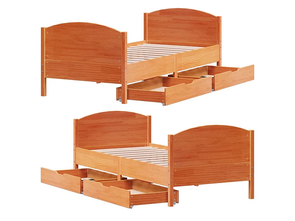 Letto senza Materasso Marrone Cera 75x190 cm in Legno di Pino