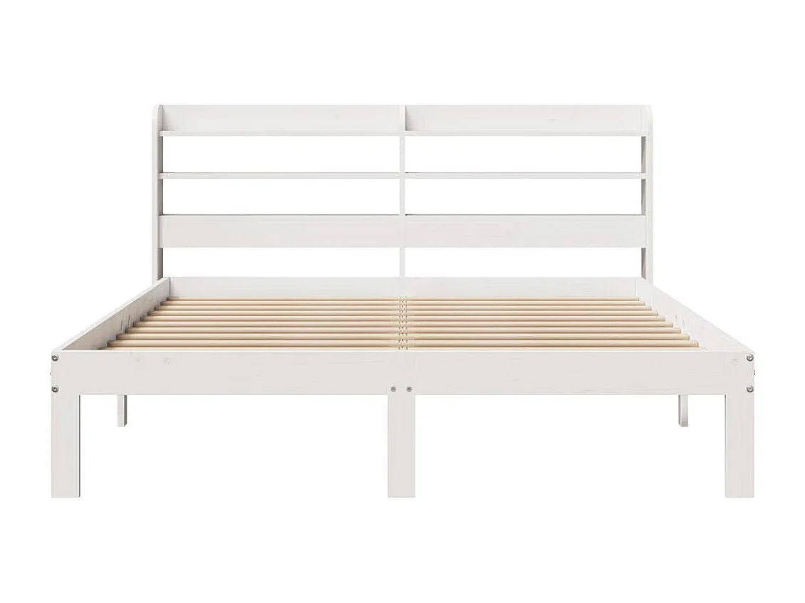Bedframe met hoofdbord massief grenenhout wit 135x190 cm